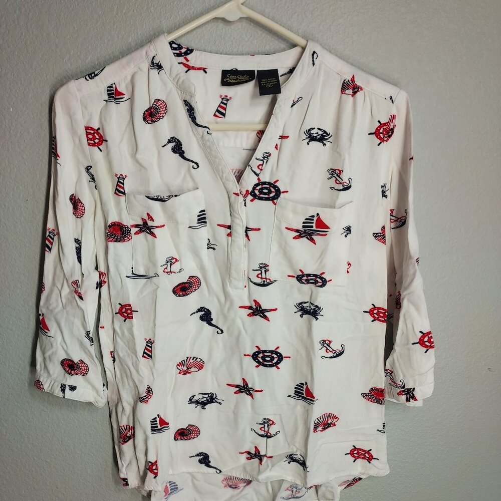Sara Studio Nautical Theme Top - 3/4 Sleeves - Small